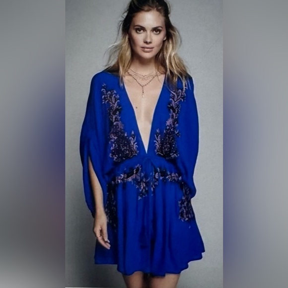 Free People | Dresses | Free People Pretty Pineapple Embroidered Tunic Dress  Royal Blue Xs Nwt | Poshmark